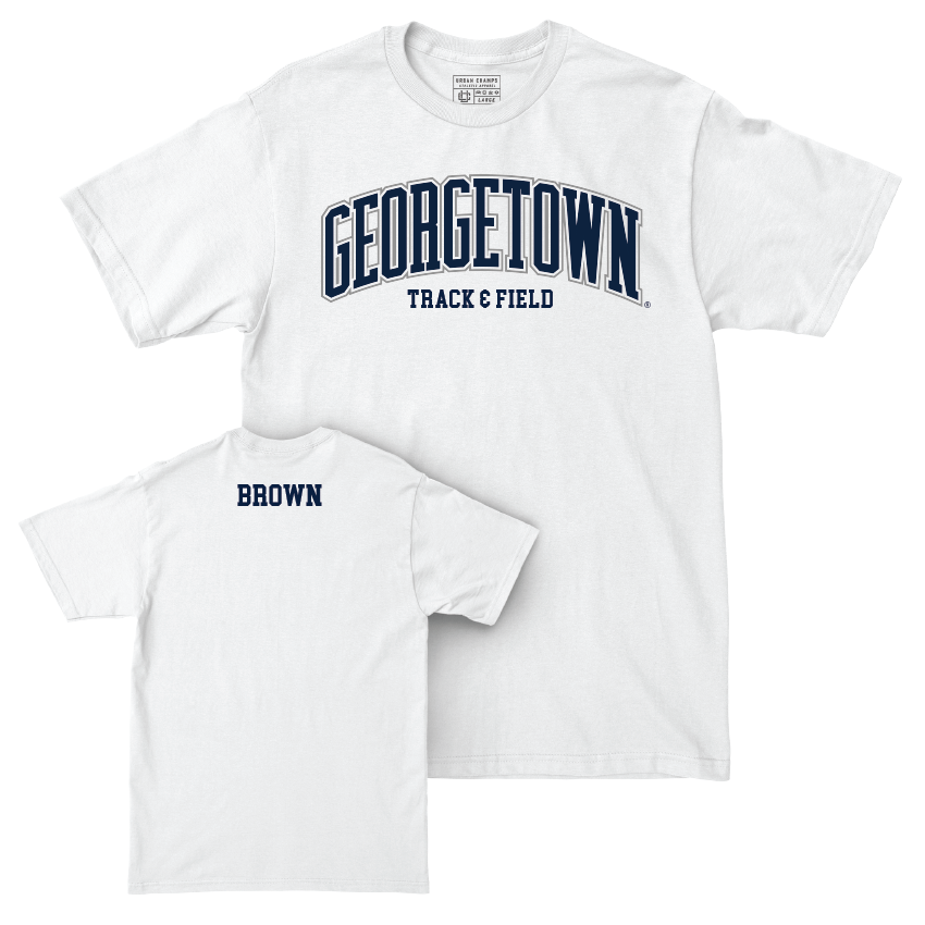 Georgetown Women's Track & Field White Arch Comfort Colors Tee - Kaira Brown Youth Small