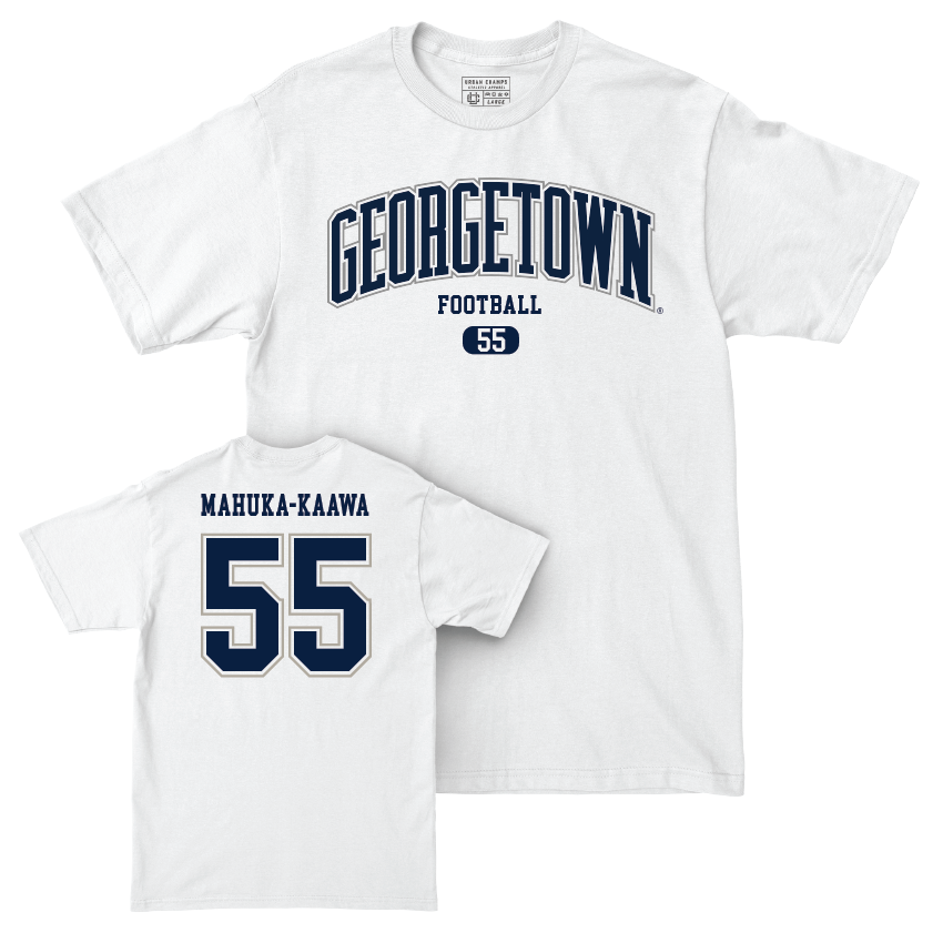 Georgetown Football White Arch Comfort Colors Tee - Kaysen Mahuka-Kaawa Youth Small