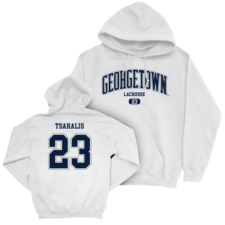 Georgetown Lacrosse White Arch Hoodie - Leanna Tsahalis Youth Small