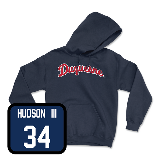 Duquesne Men's Soccer Navy Script Hoodie - Eddie Hudson III