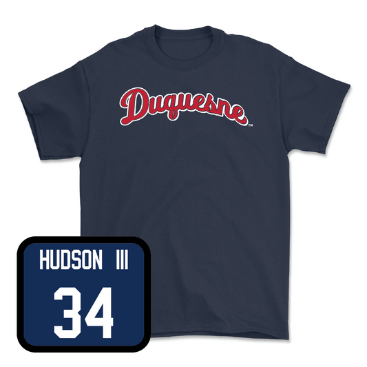 Duquesne Men's Soccer Navy Script Tee - Eddie Hudson III