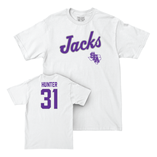 SFA Football White Script Comfort Colors Tee   - Jalon Hunter