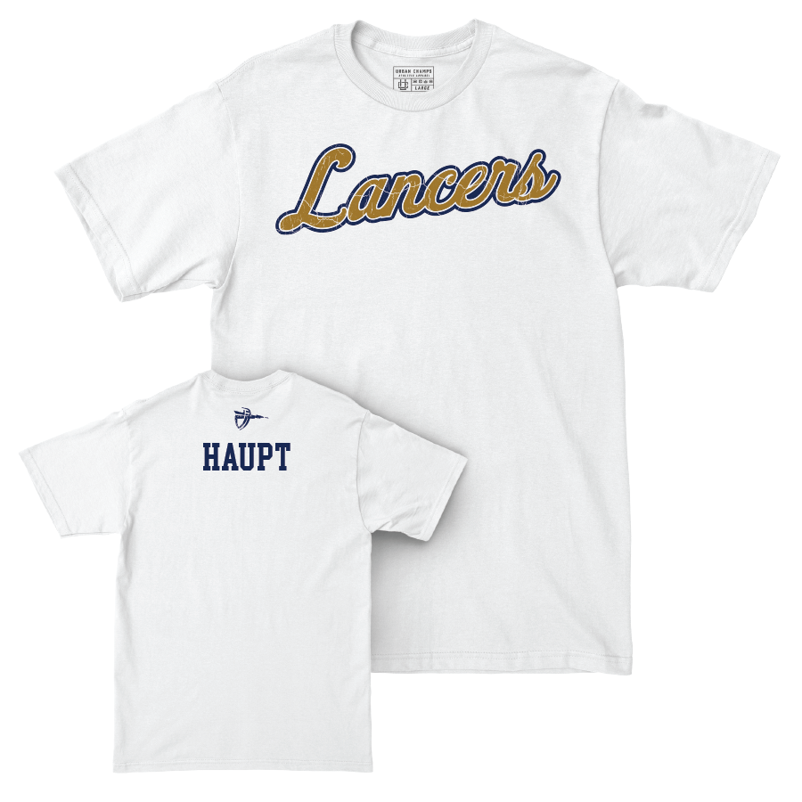 CBU Women's Cheerleading White Script Comfort Colors Tee  - Kendal Haupt