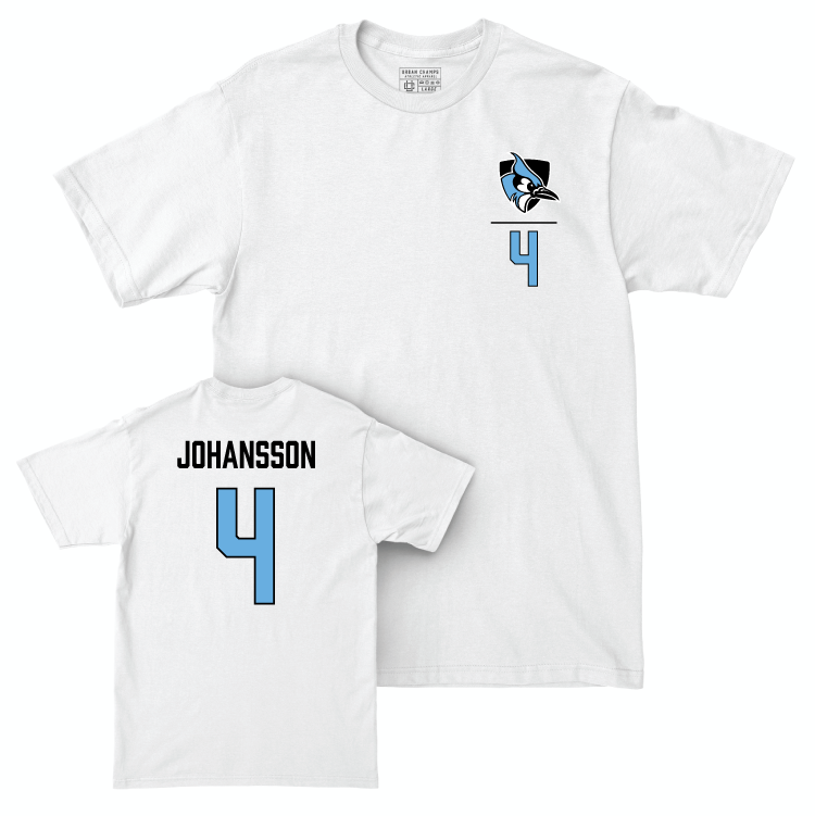 Johns Hopkins Men's Basketball White Logo Comfort Colors Tee - Brian Johansson Small