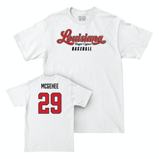 Louisiana Baseball White Script Comfort Colors Tee - Blake McGehee Small