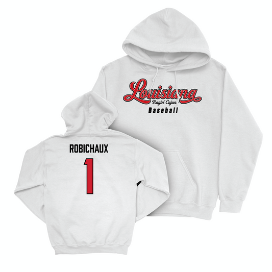 Louisiana Baseball White Script Hoodie - Ben Robichaux Small