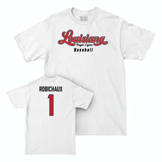 Louisiana Baseball White Script Comfort Colors Tee - Ben Robichaux Small