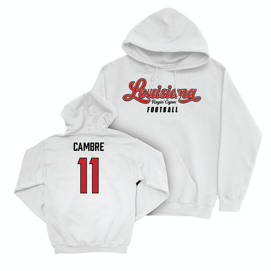 Louisiana Football White Script Hoodie - Dalen Cambre Small