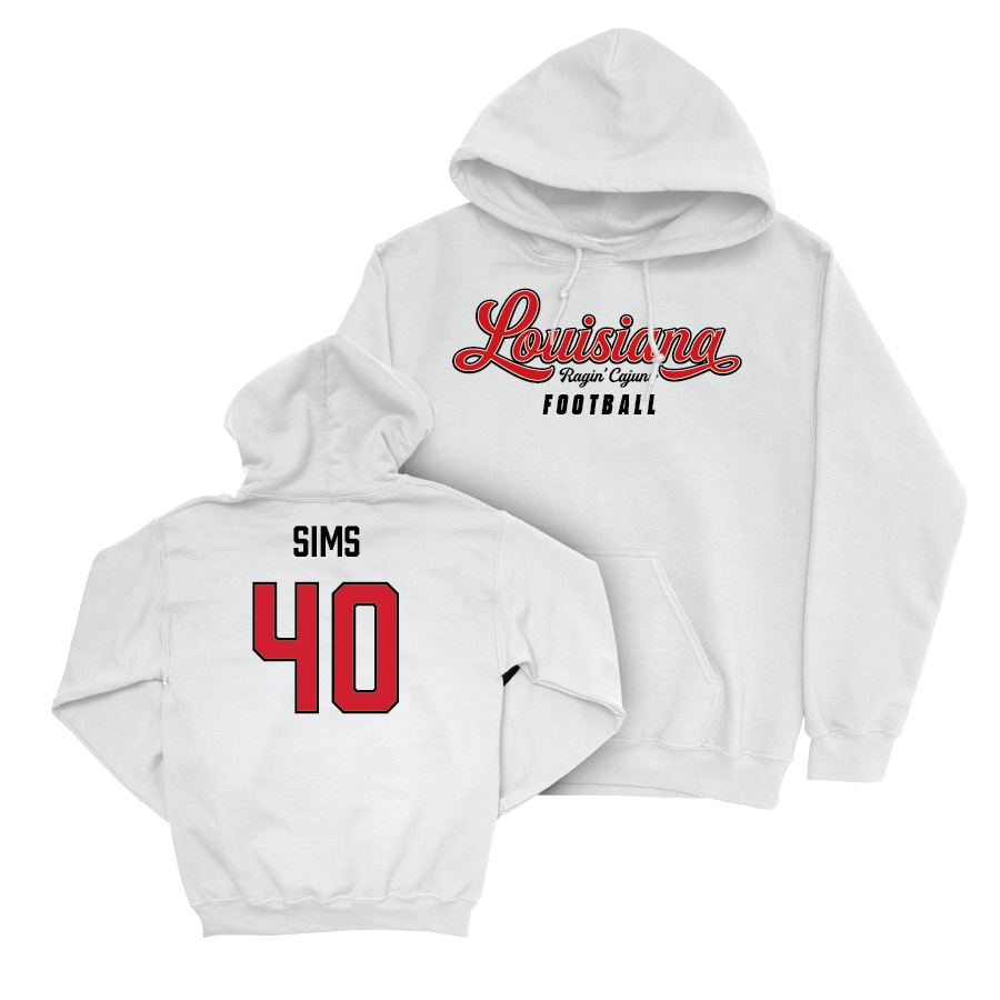 Louisiana Football White Script Hoodie - Hunter Sims Small