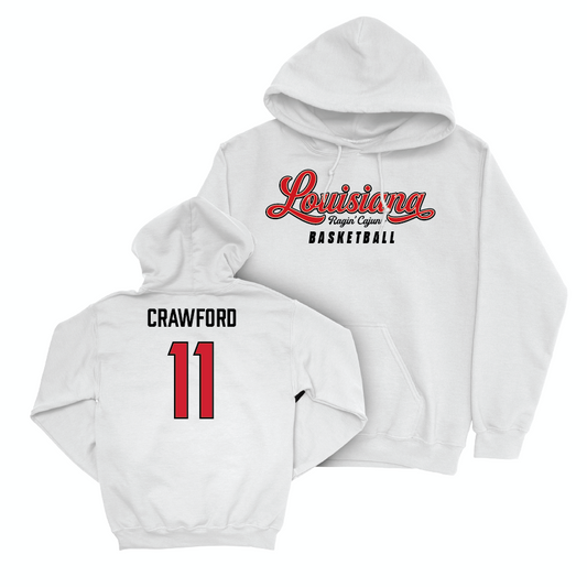 Louisiana Men's Basketball White Script Hoodie - Isaiah Crawford Small