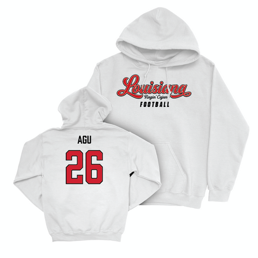 Louisiana Football White Script Hoodie - Justin Agu Small