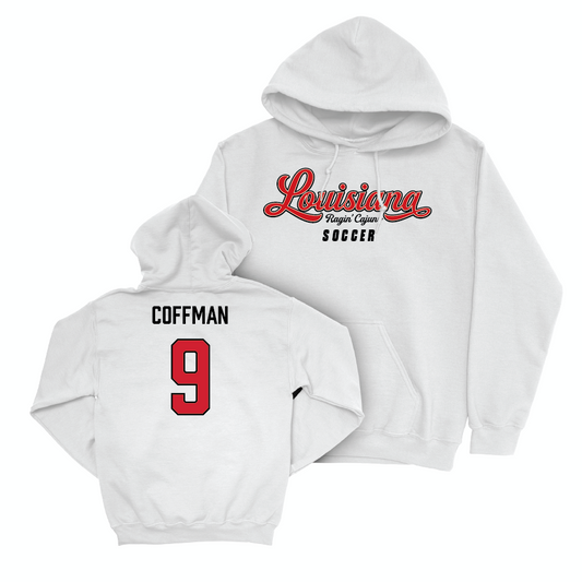 Louisiana Women's Soccer White Script Hoodie - Kylar Coffman Small