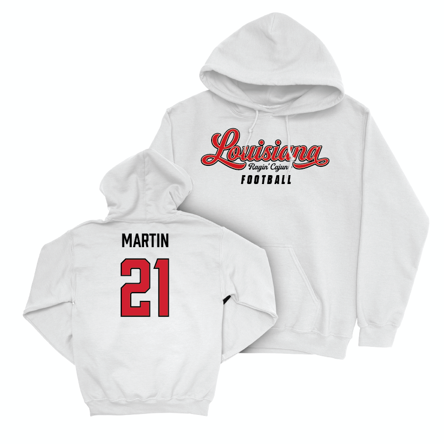 Louisiana Football White Script Hoodie - Keyon Martin Small