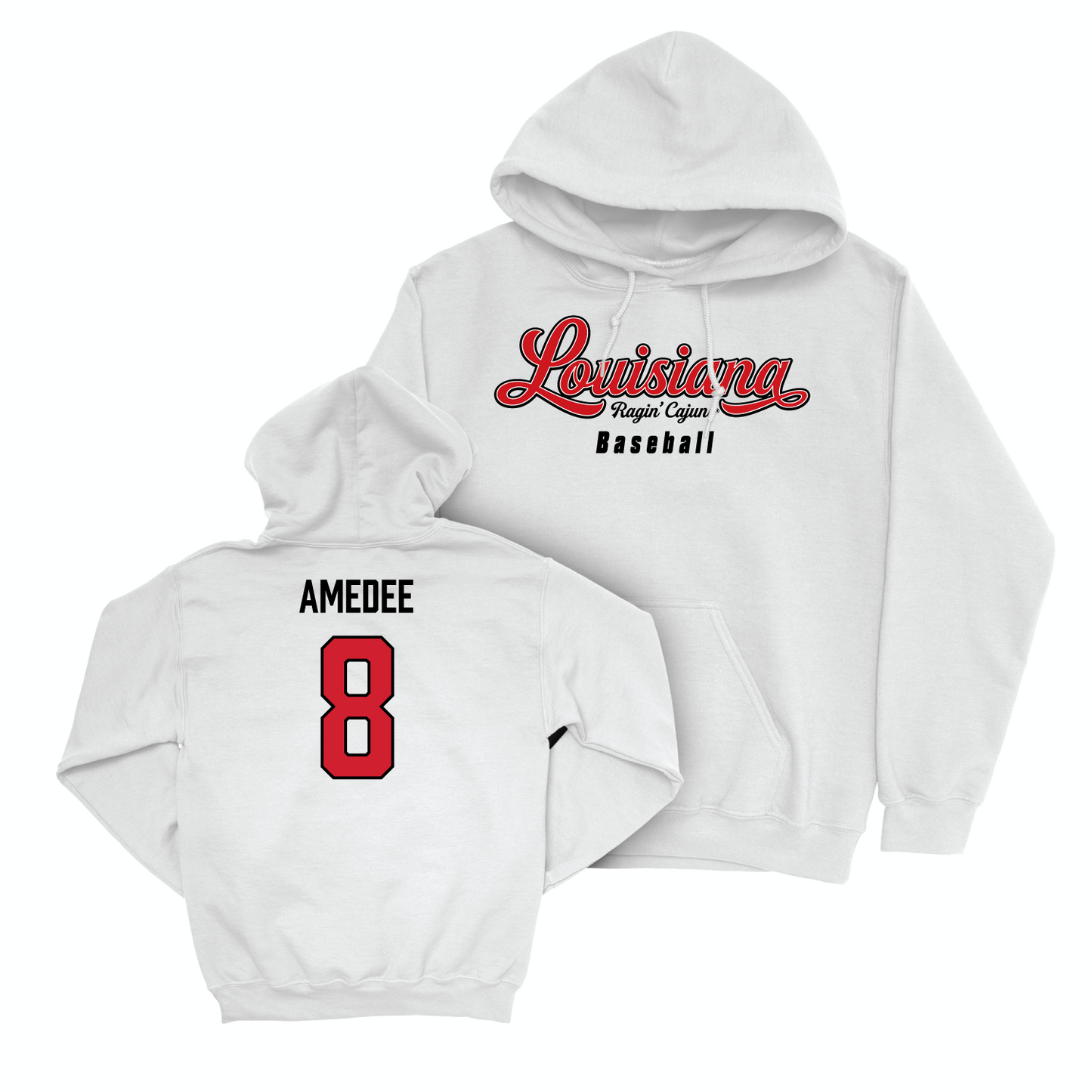 Louisiana Baseball White Script Hoodie - Lee Amedee Small