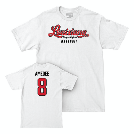 Louisiana Baseball White Script Comfort Colors Tee - Lee Amedee Small