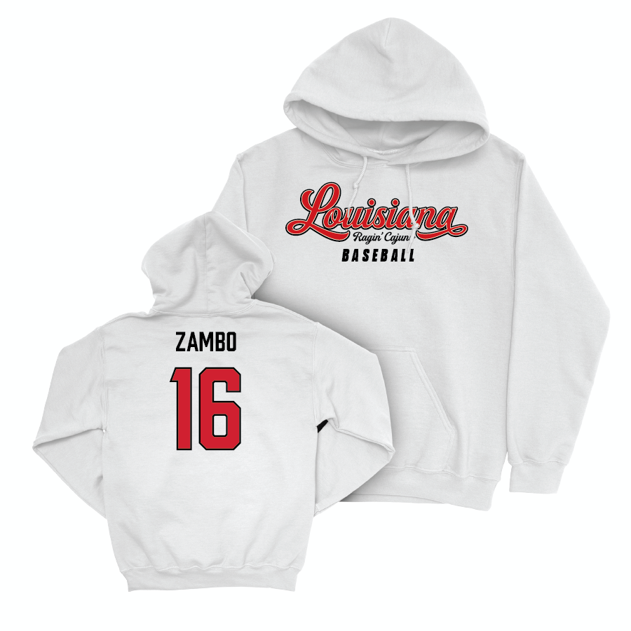 Louisiana Baseball White Script Hoodie - Mason Zambo Small