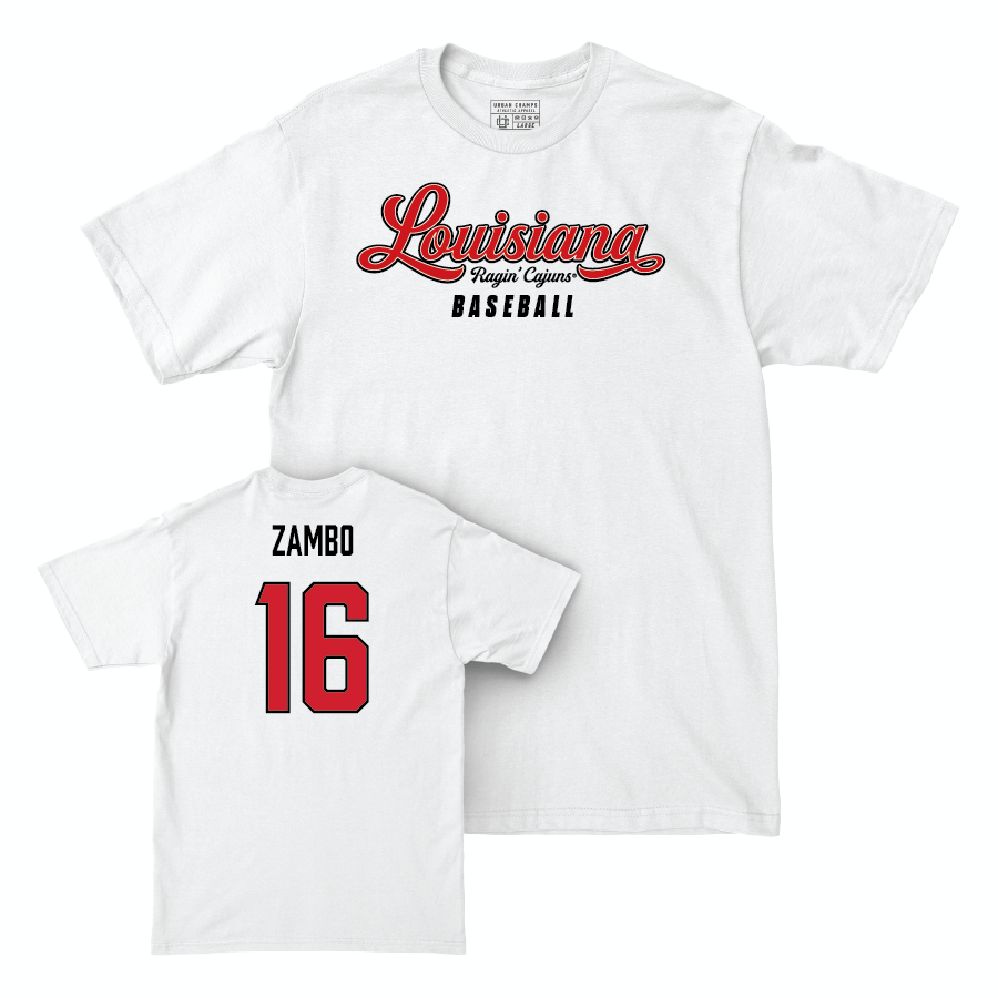 Louisiana Baseball White Script Comfort Colors Tee - Mason Zambo Small