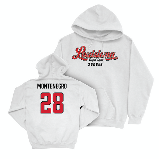 Louisiana Women's Soccer White Script Hoodie - Penelope Montenegro Small