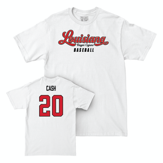 Louisiana Baseball White Script Comfort Colors Tee - Steven Cash Small