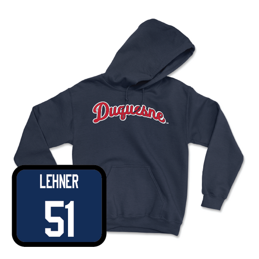 Duquesne Football Navy Script Hoodie - Aiden Lehner