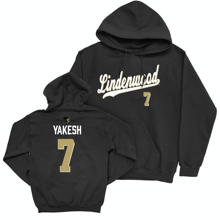 Lindenwood Men's Ice Hockey Black Script Hoodie - Brady Yakesh Small