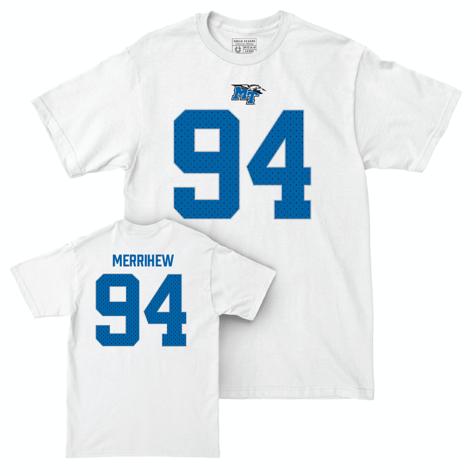 MTSU Football White Blitz Comfort Colors Tee - Ayden Merrihew Small