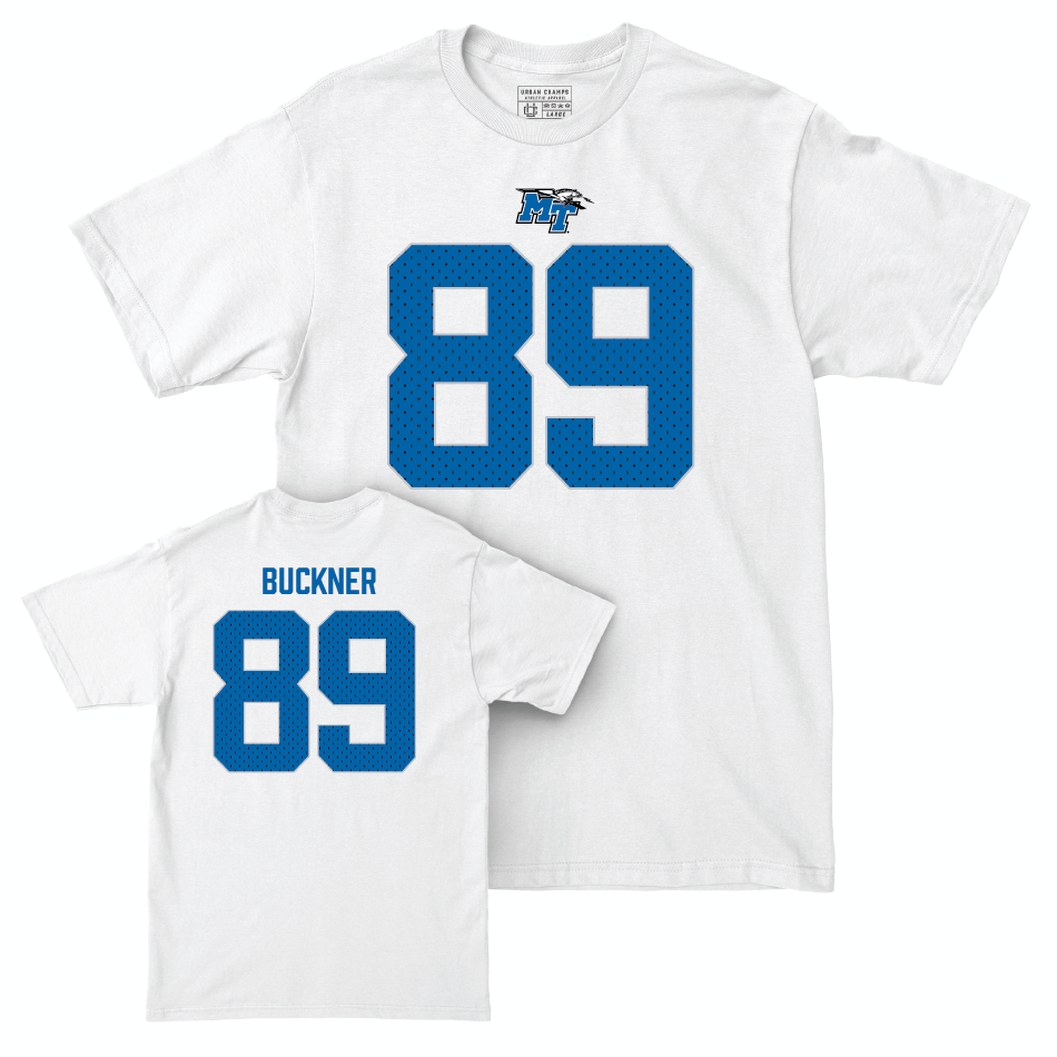 MTSU Football White Blitz Comfort Colors Tee - Brandon Buckner Small