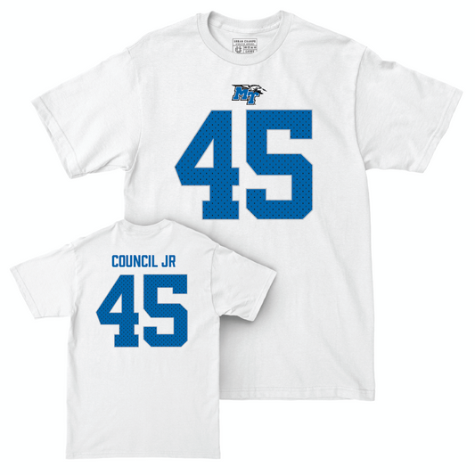 MTSU Football White Blitz Comfort Colors Tee - Bobby Council Jr Small