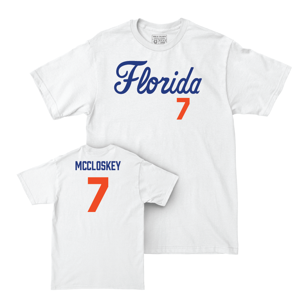 Florida Women's Soccer White Script Comfort Colors Tee  - Lauren McCloskey