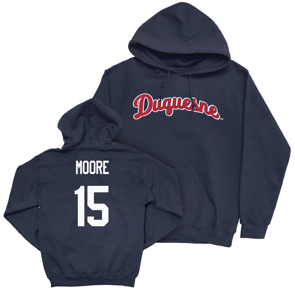 Duquesne Football Navy Script Hoodie - Derron Moore