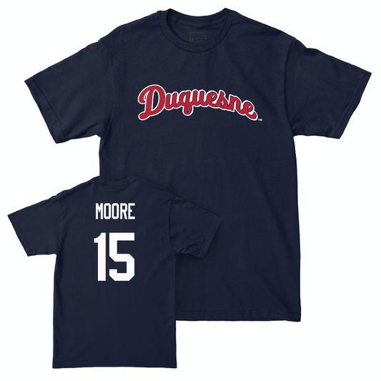 Duquesne Football Navy Script Tee - Derron Moore