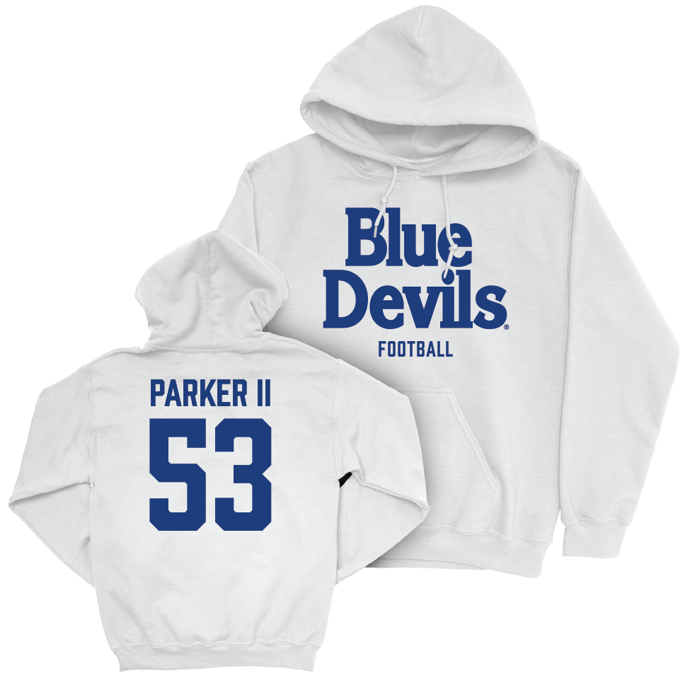 Duke Football White Blue Devils Hoodie - Brian Parker II