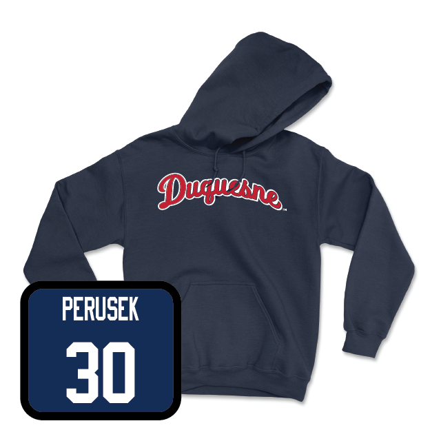 Duquesne Men's Basketball Navy Script Hoodie - Lucas Perusek