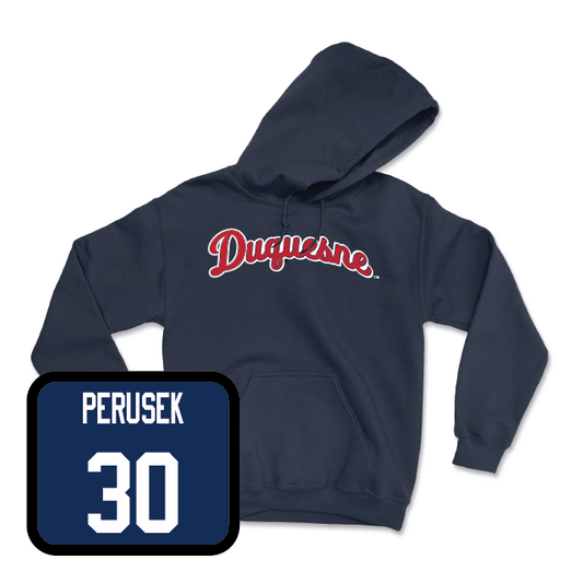 Duquesne Men's Basketball Navy Script Hoodie - Lucas Perusek