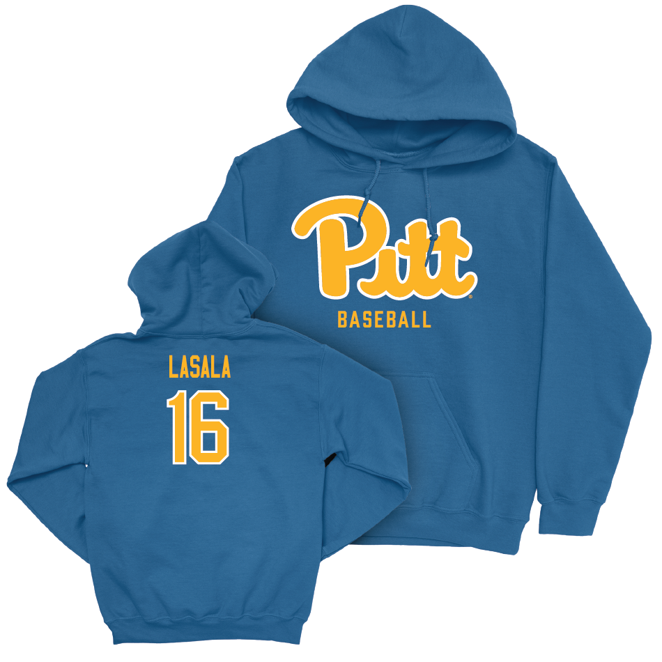 Pitt Baseball Blue Script Hoodie - Anthony LaSala Small