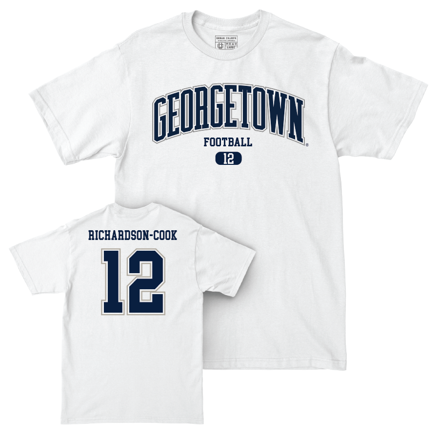 Georgetown Football White Arch Comfort Colors Tee - Keynan Richardson-Cook