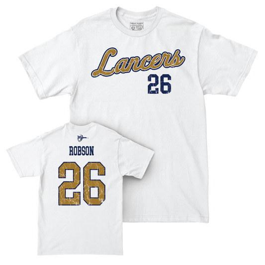 CBU Men's Soccer White Script Comfort Colors Tee   - Kieran Robson