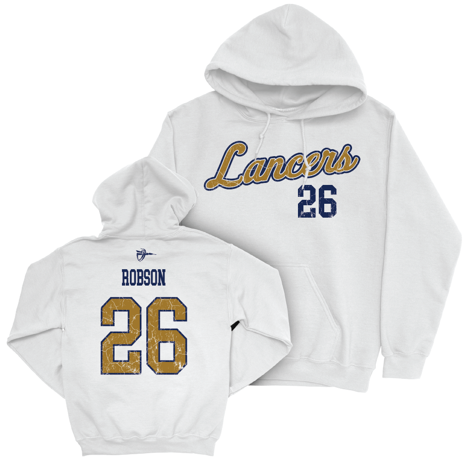 CBU Men's Soccer White Script Hoodie   - Kieran Robson