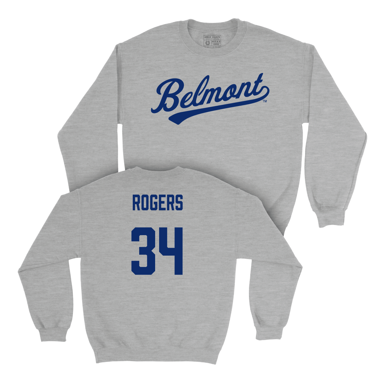 Belmont Baseball Sport Grey Script Crew   - Cade Rogers