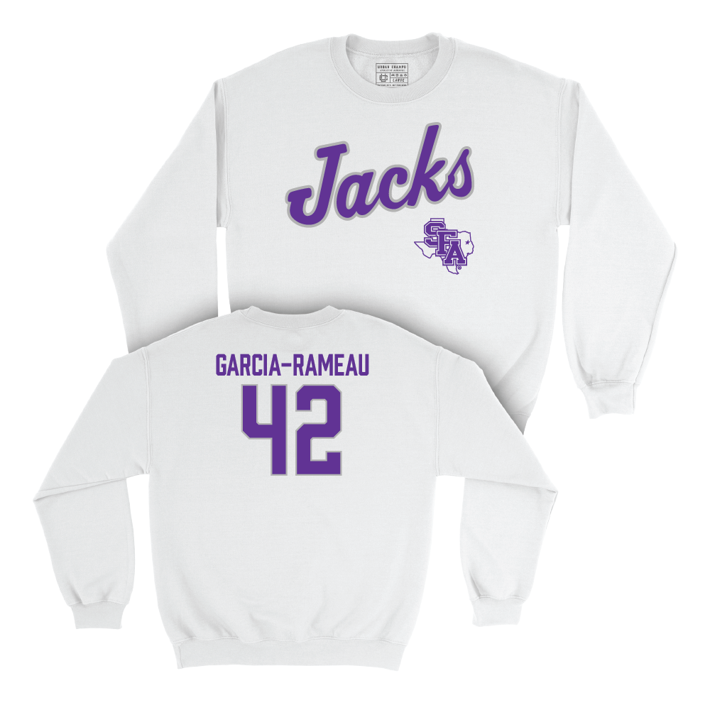 SFA Baseball White Script Crew - Caleb Garcia-Rameau Youth Small