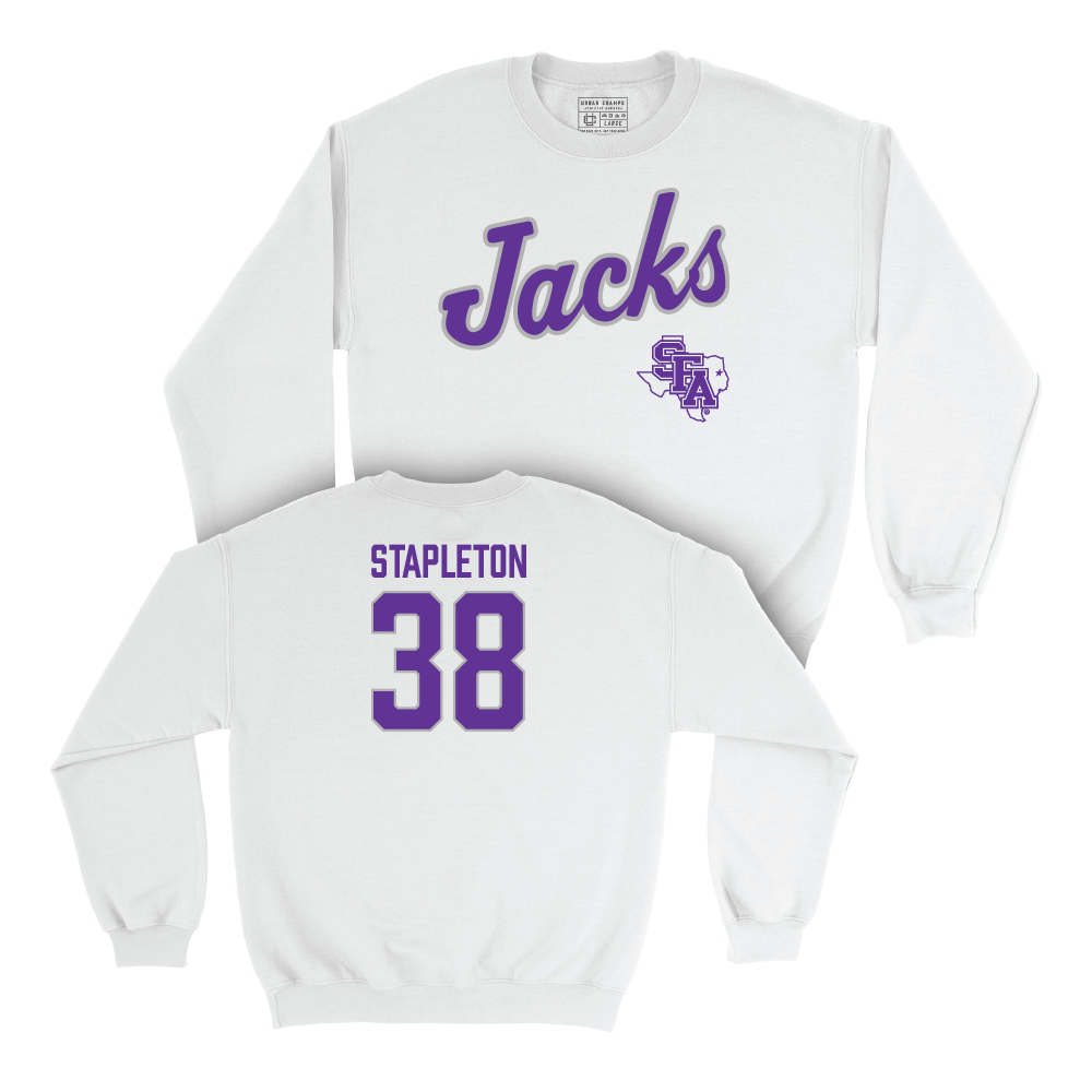 SFA Baseball White Script Crew - Cade Stapleton Youth Small