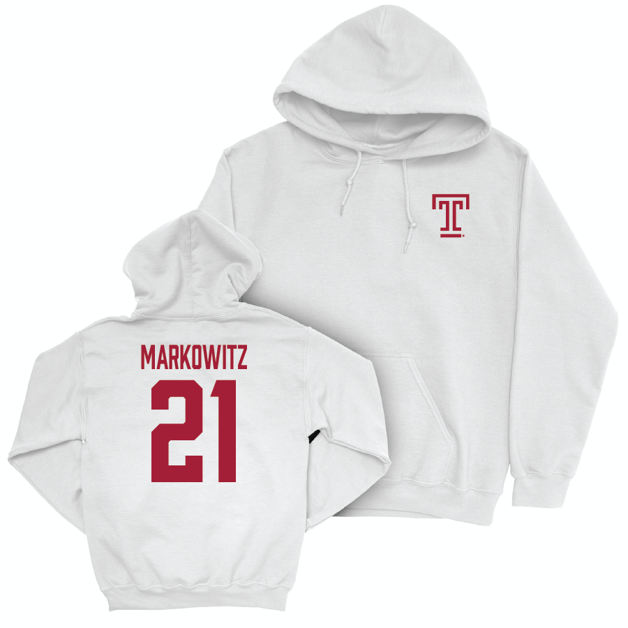 Temple Men's Soccer White Logo Hoodie - Aaron Markowitz | #21 Small