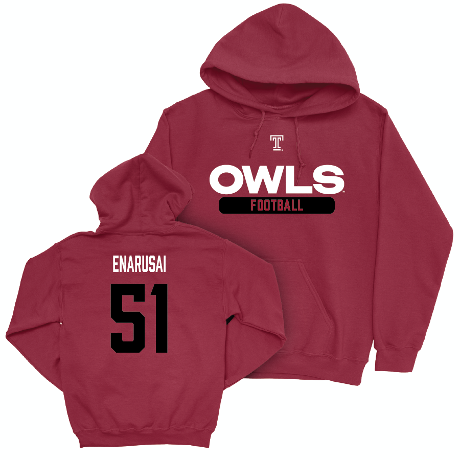 Temple Football Cherry Staple Hoodie - Brandon Enarusai | #51 Small