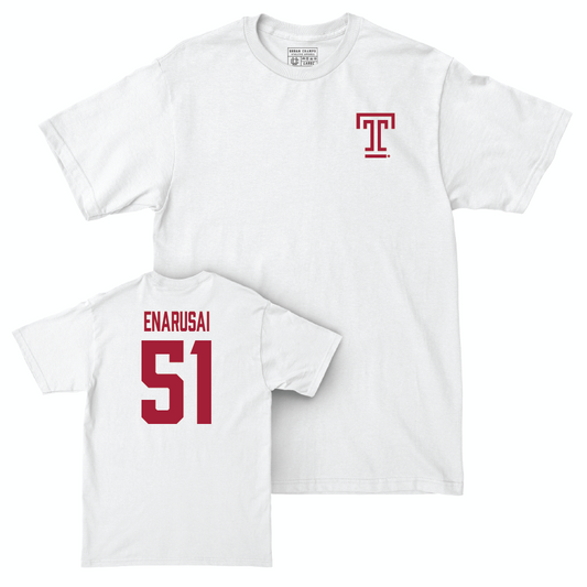 Temple Football White Logo Comfort Colors Tee - Brandon Enarusai | #51 Small