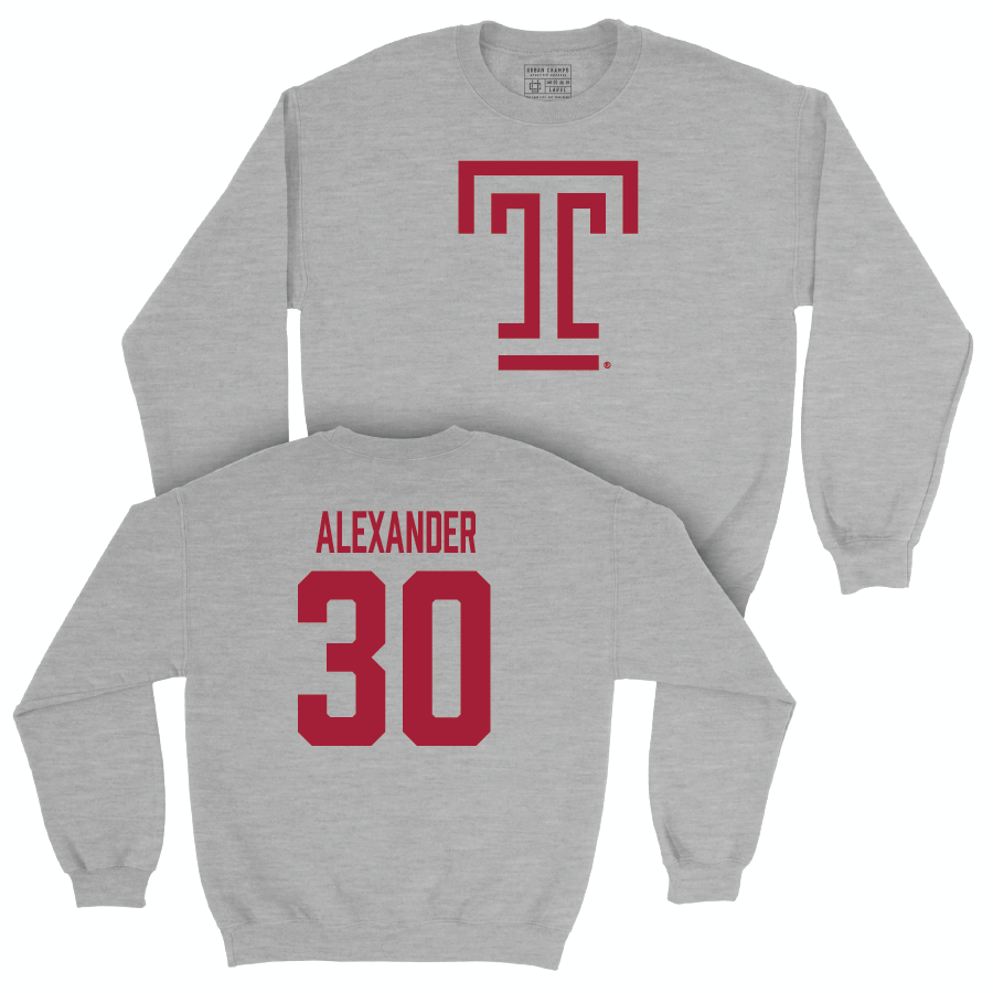 Temple Women's Basketball Sport Grey Temple Crew - Drew Alexander | #30 Small