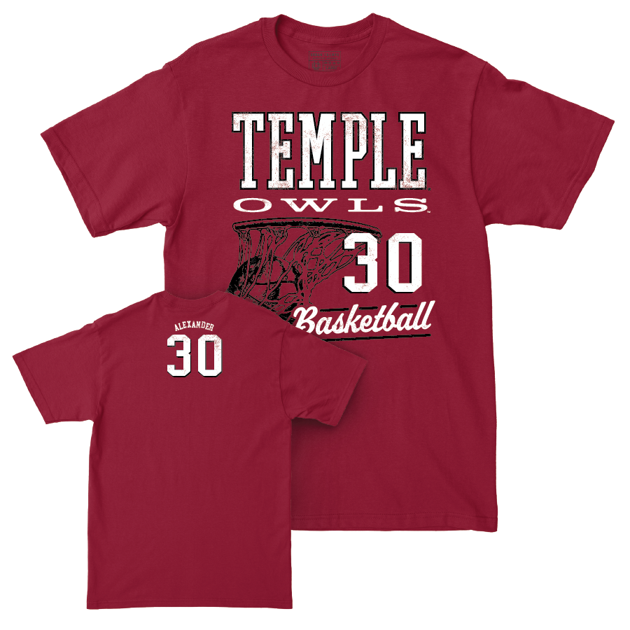 Temple Women's Basketball Cherry Hoops Tee - Drew Alexander | #30 Small