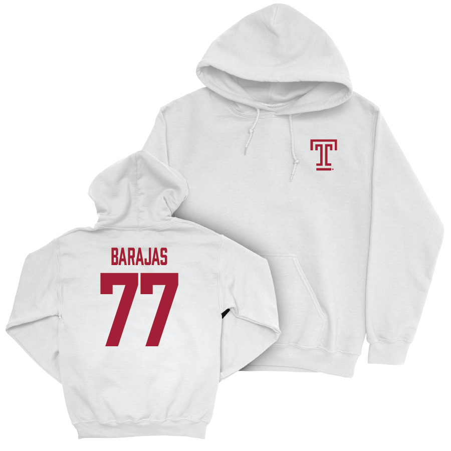 Temple Football White Logo Hoodie - Diego Barajas | #77 Small