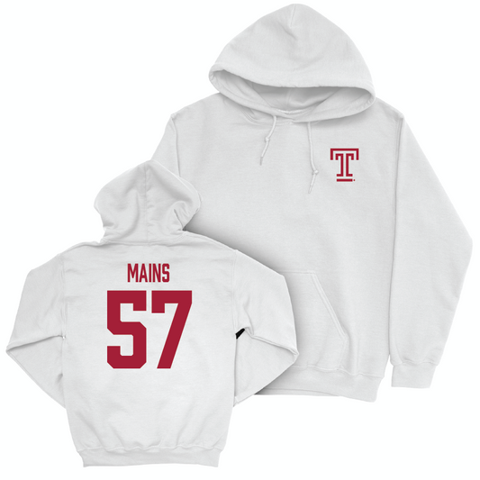 Temple Football White Logo Hoodie - Grayson Mains | #57 Small