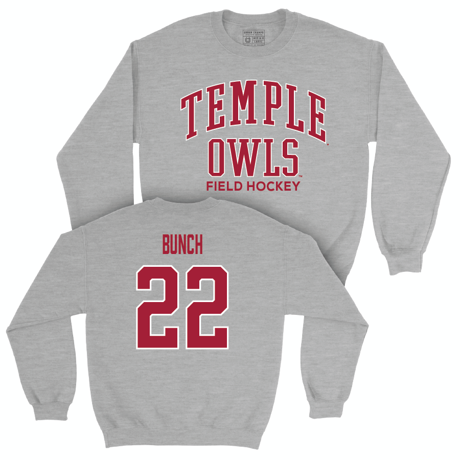 Temple Women's Field Hockey Sport Grey Classic Crew - Julia Bunch | #22 Small