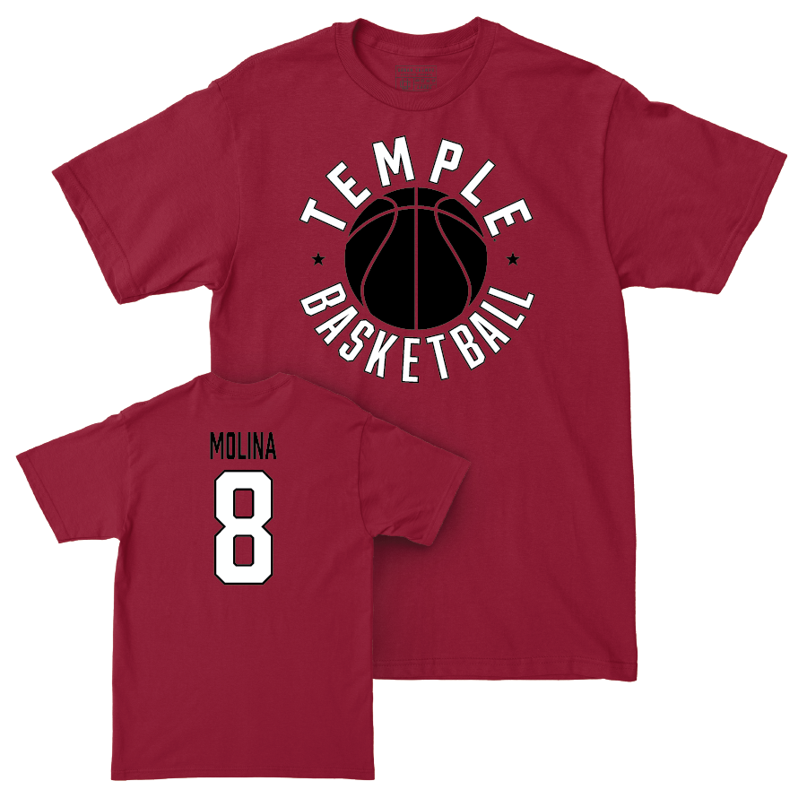 Temple Women's Basketball Cherry Hardwood Tee - Jaleesa Molina | #8 Small